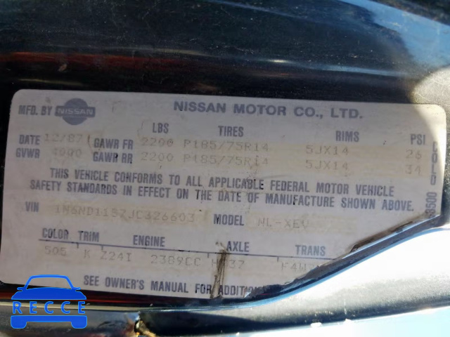 1988 NISSAN D21 SHORT 1N6ND11S7JC326603 image 9