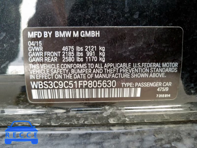 2015 BMW M3 WBS3C9C51FP805630 image 9