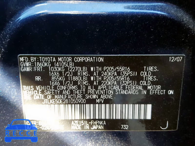 2008 TOYOTA XB JTLKE50E281050900 Bild 9