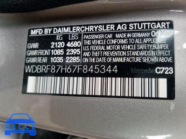 2007 MERCEDES-BENZ C 350 4MAT WDBRF87H67F845344 зображення 9