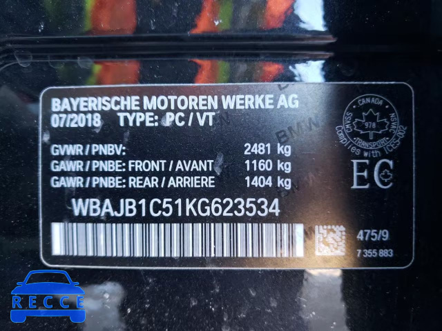 2019 BMW 530XE WBAJB1C51KG623534 image 9