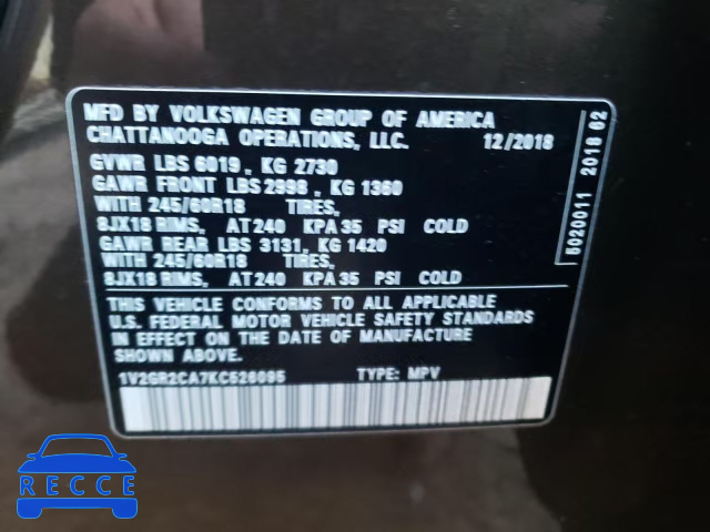 2019 VOLKSWAGEN ATLAS S 1V2GR2CA7KC526095 image 9