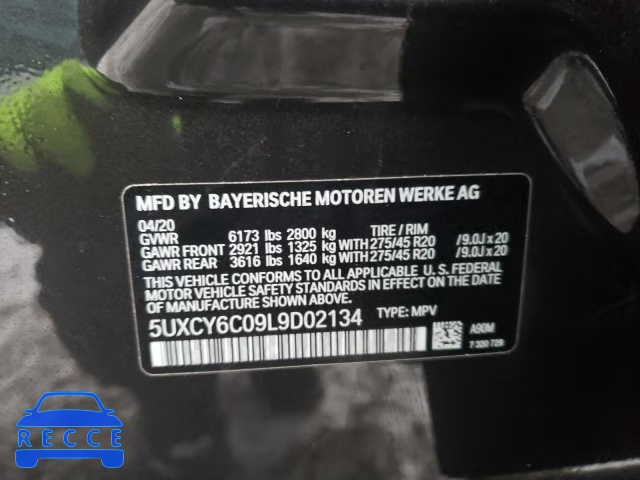 2020 BMW X6 XDRIVE4 5UXCY6C09L9D02134 image 9