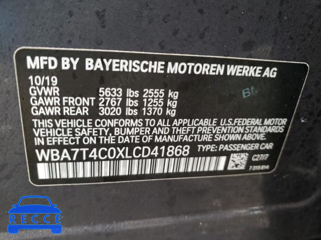 2020 BMW 740 XI WBA7T4C0XLCD41868 image 9