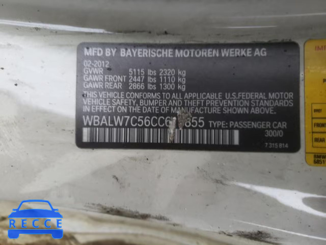 2012 BMW 640 I WBALW7C56CC618855 зображення 9