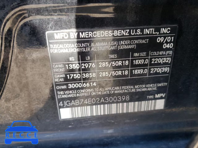 2002 MERCEDES-BENZ ML 55 4JGAB74E02A300398 image 9