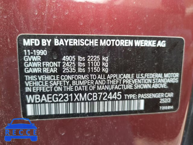 1991 BMW 850 I AUTO WBAEG231XMCB72445 зображення 9