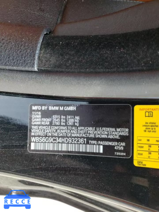 2017 BMW M6 WBS6G9C34HD932361 зображення 9