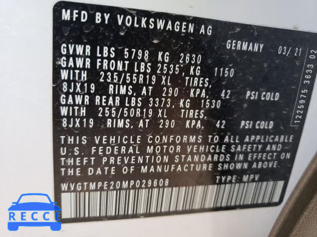 2021 VOLKSWAGEN ID.4 PRO S WVGTMPE20MP029608 image 9