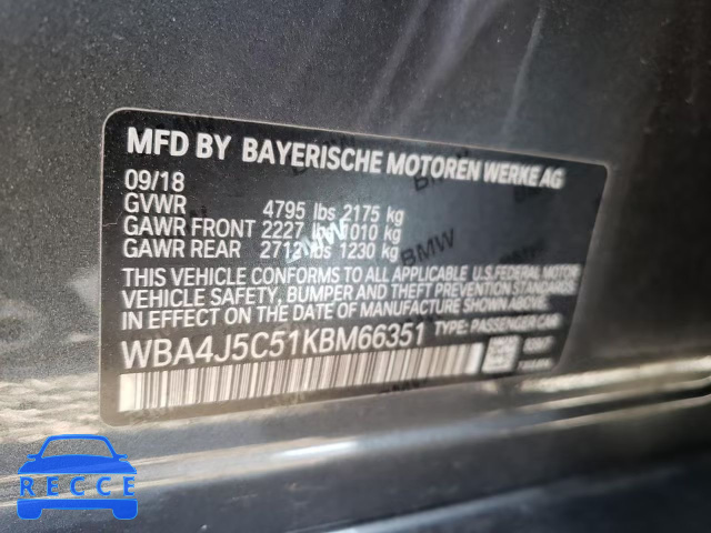 2019 BMW 440I GRAN WBA4J5C51KBM66351 image 9