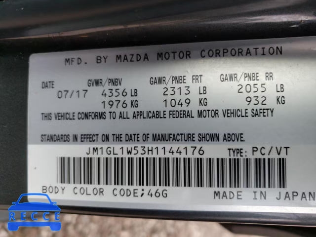 2017 MAZDA 6 GRAND TO JM1GL1W53H1144176 image 9