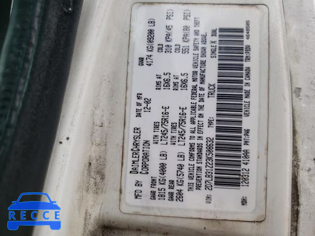 2003 DODGE RAM VAN B3 2D7LB31Z23K508632 image 9