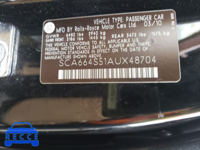 2010 ROLLS-ROYCE GHOST SCA664S51AUX48704 image 9
