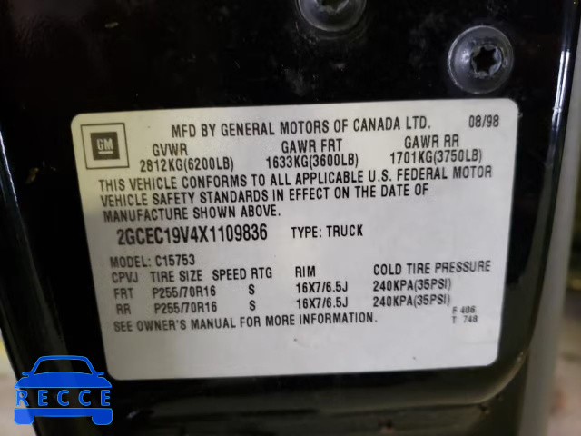 1999 CHEVROLET 1500 SILVE 2GCEC19V4X1109836 image 9