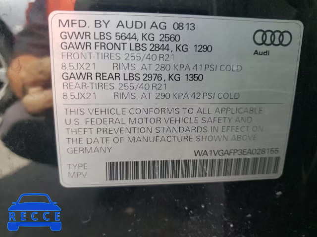 2014 AUDI SQ5 PRESTI WA1VGAFP3EA028155 зображення 9