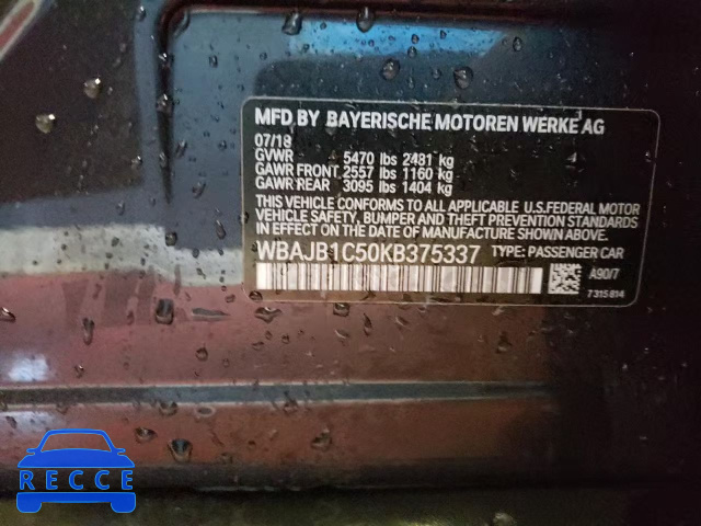 2019 BMW 530XE WBAJB1C50KB375337 image 9