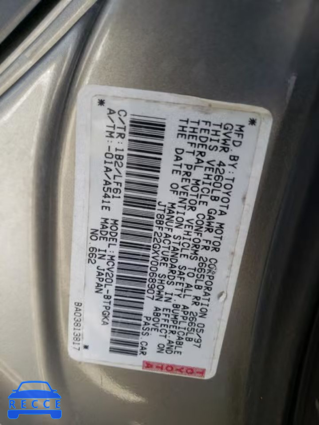 1997 LEXUS ES300 JT8BF22GXV0068907 зображення 9