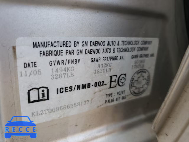 2006 PONTIAC WAVE KL2TD69666B581371 image 9