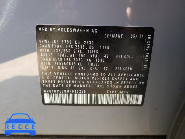 2021 VOLKSWAGEN ID.4 PRO S WVGTMPE28MP042235 image 9