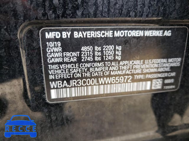2020 BMW 530 I WBAJR3C00LWW65972 зображення 9