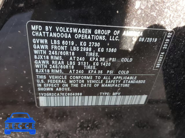 2019 VOLKSWAGEN ATLAS S 1V2GR2CA7KC604388 Bild 9