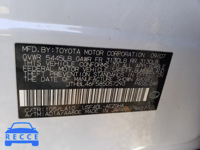 2008 LEXUS LS460 JTHBL46F585057293 image 9