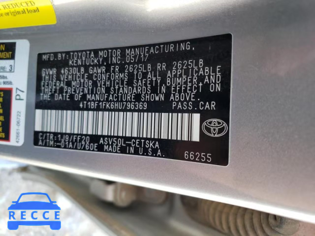 2017 TOYOTA CAMRY LE/X 4T1BF1FK6HU796369 image 9