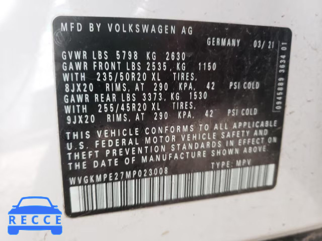 2021 VOLKSWAGEN ID.4 PRO S WVGKMPE27MP023008 image 9