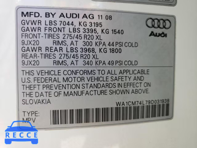 2009 AUDI Q7 TDI S-L WA1CM74L79D031938 image 9