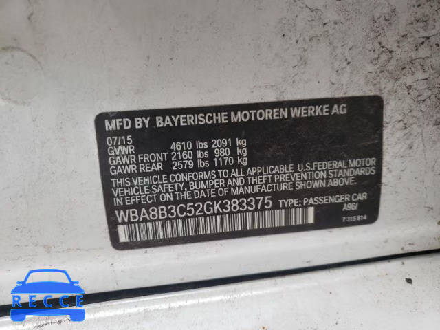 2016 BMW 340I WBA8B3C52GK383375 зображення 9