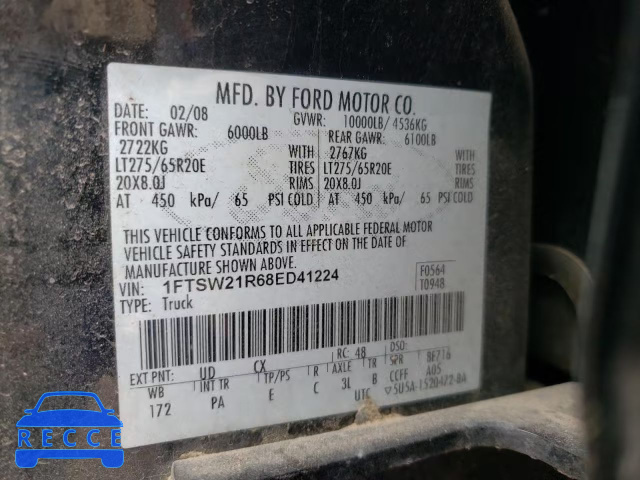 2008 FORD F-250 1FTSW21R68ED41224 image 9