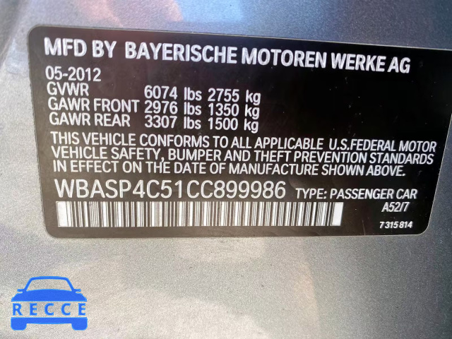 2012 BMW 550 XIGT WBASP4C51CC899986 image 9