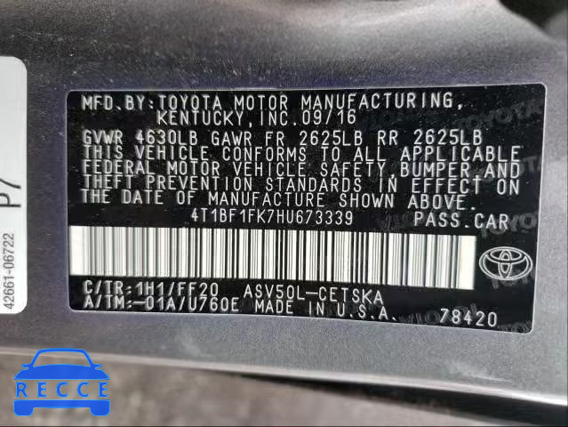 2017 TOYOTA CAMRY LE/X 4T1BF1FK7HU673339 image 9