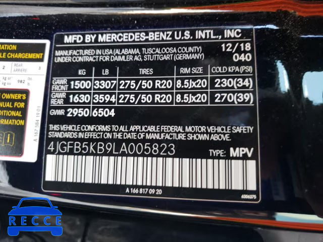 2020 MERCEDES-BENZ GLE 450 4M 4JGFB5KB9LA005823 image 9