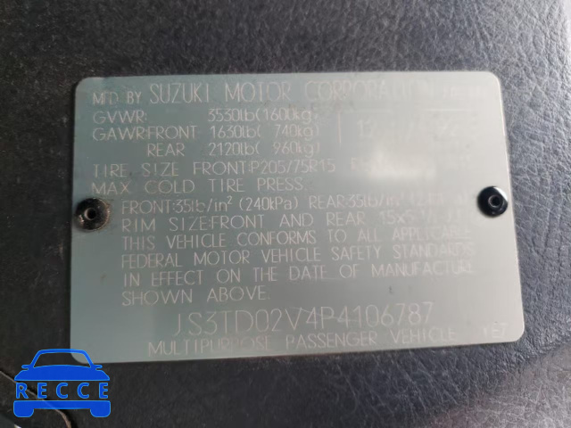 1993 SUZUKI SIDEKICK J JS3TD02V4P4106787 image 9