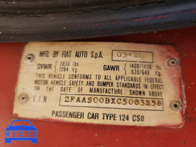 1982 FIAT 124 SPIDER ZFAAS00BXC5003258 image 9
