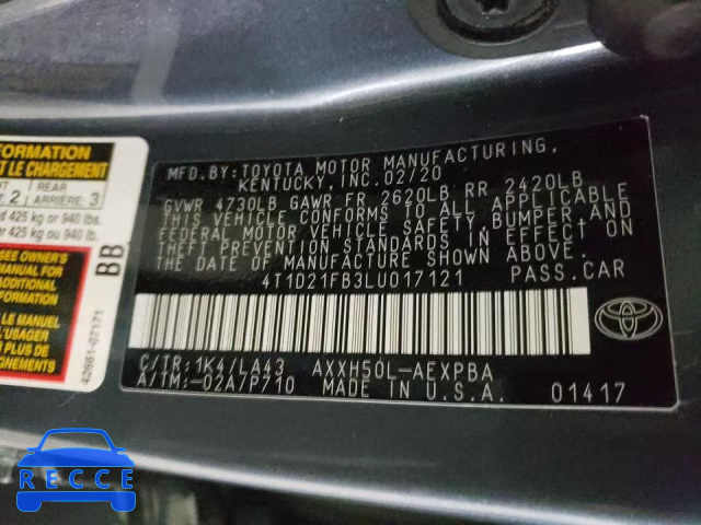 2020 TOYOTA AVALON LIM 4T1D21FB3LU017121 image 9