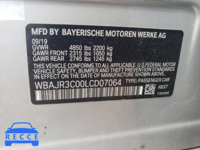 2020 BMW 530 I WBAJR3C00LCD07064 image 9
