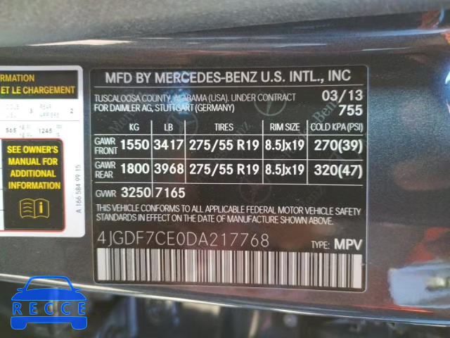 2013 MERCEDES-BENZ GL 450 4JGDF7CE0DA217768 Bild 9