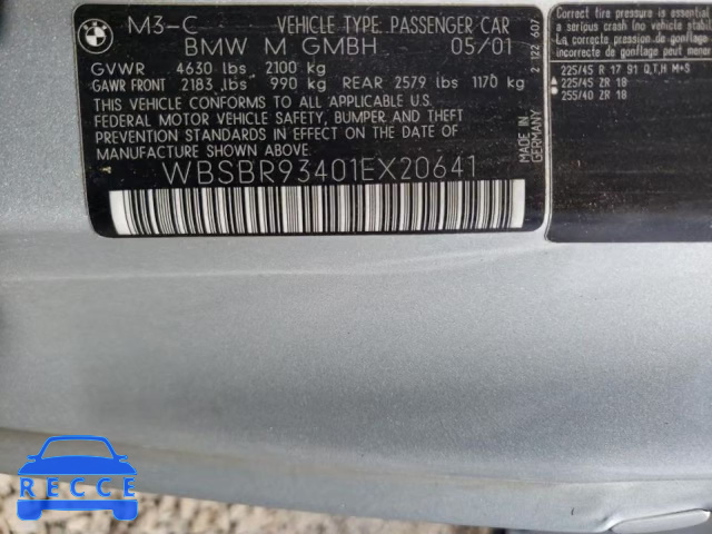 2001 BMW M3 CI WBSBR93401EX20641 зображення 9