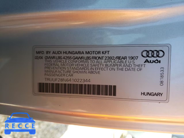 2004 AUDI TT 3.2 TRUUF28N641022344 image 9