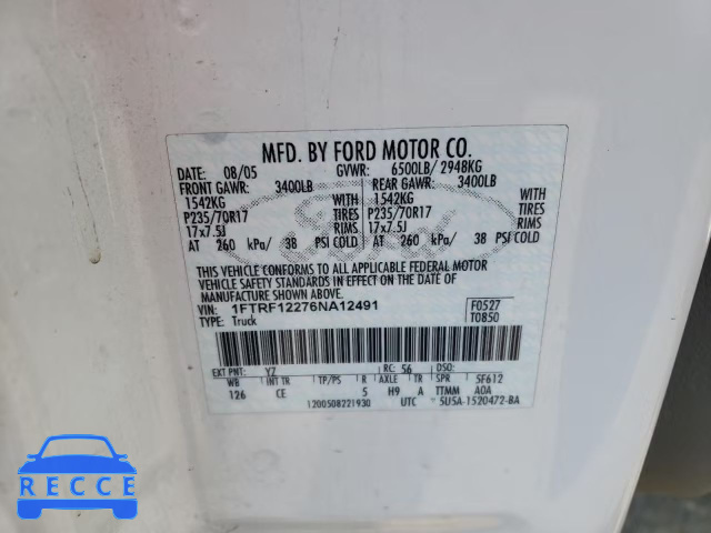 2006 FORD F150 CREW 1FTRF12276NA12491 image 9