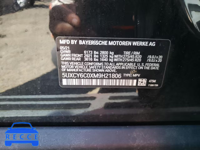 2021 BMW X6 XDRIVE4 5UXCY6C0XM9H21806 image 9
