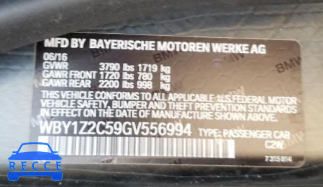 2016 BMW I3 BEV WBY1Z2C59GV556994 зображення 9