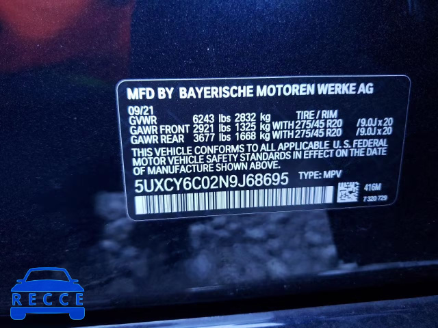 2022 BMW X6 XDRIVE4 5UXCY6C02N9J68695 image 9