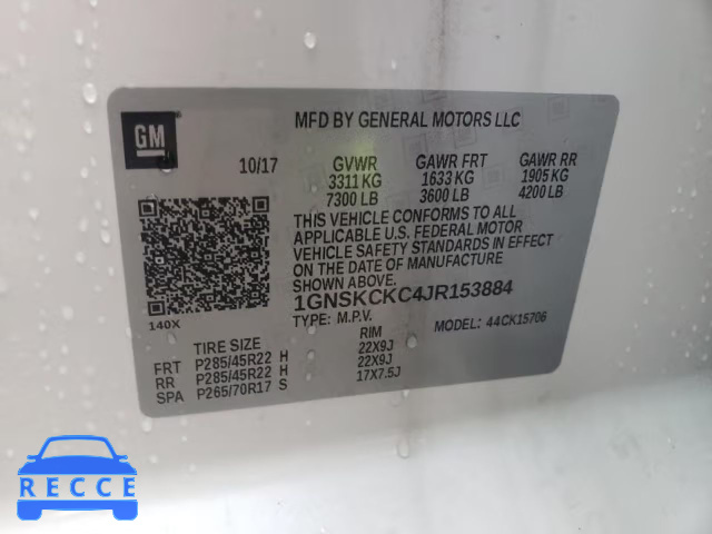 2018 CHEVROLET TAHOE LS 1GNSKCKC4JR153884 image 9