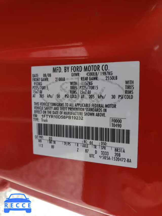 2008 FORD 2 DOOR 1FTYR10D58PB19232 image 9