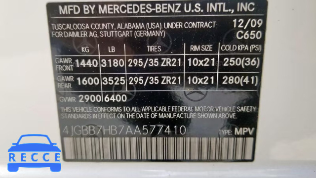 2010 MERCEDES-BENZ ML 63 AMG 4JGBB7HB7AA577410 зображення 9