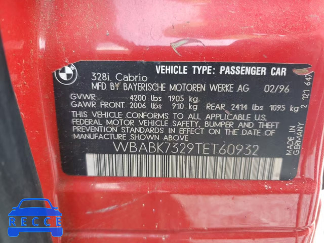 1996 BMW 328 IC WBABK7329TET60932 image 9