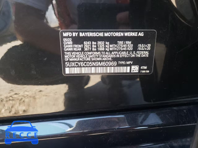 2022 BMW X6 XDRIVE4 5UXCY6C05N9M60969 image 9